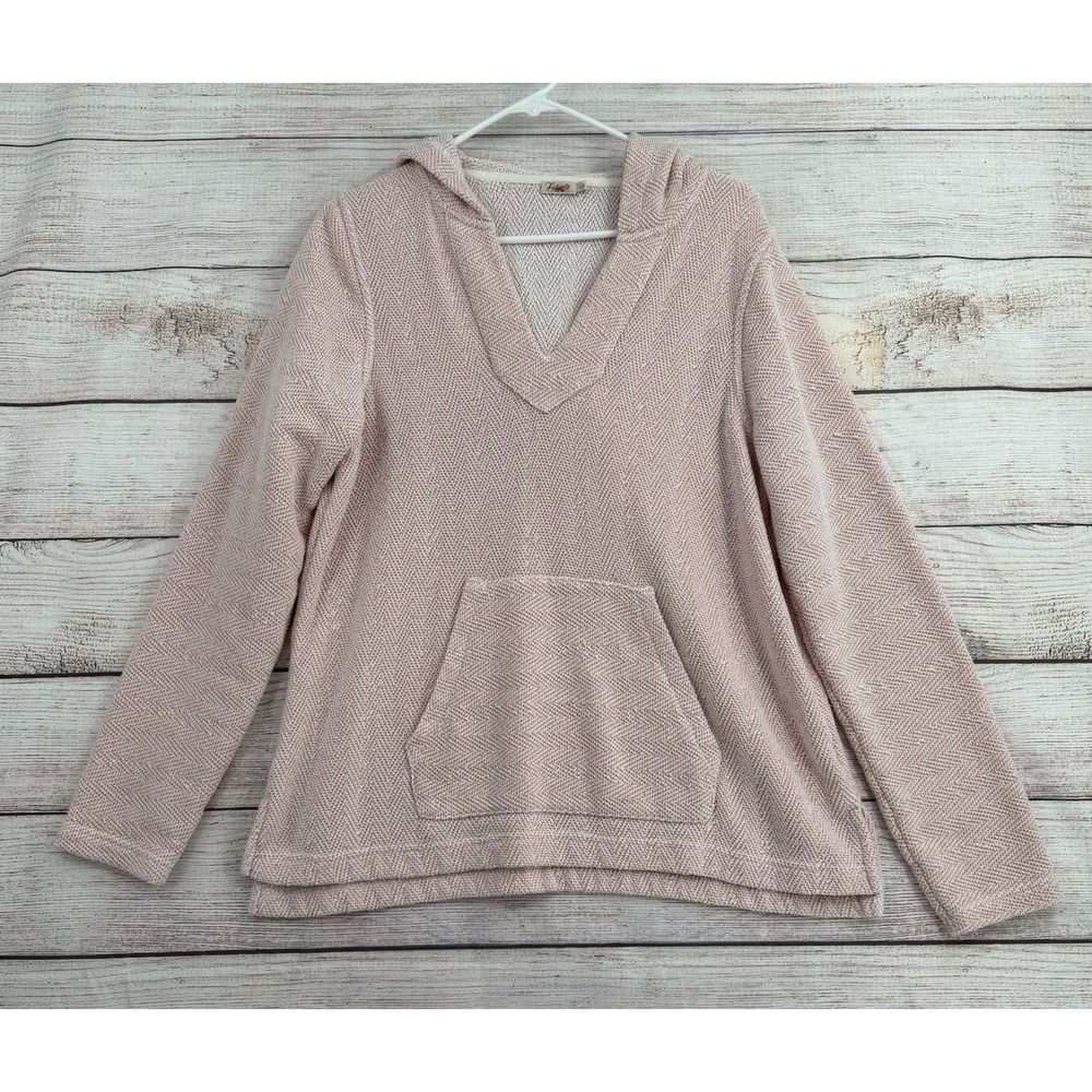 Faherty Hoodie Pullover Womens Large Pink Chevron Knit V-Neck Beachy